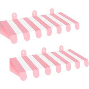 2 Pcs 3D Circus Carnival Tent Striped Awning Wall Decorations Party Supplies Set